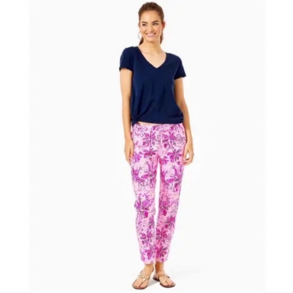 Lilly Pulitzer Emora Knit Pull-on Pants Jogger Pink Blossom Wild About You Small - Picture 2 of 16